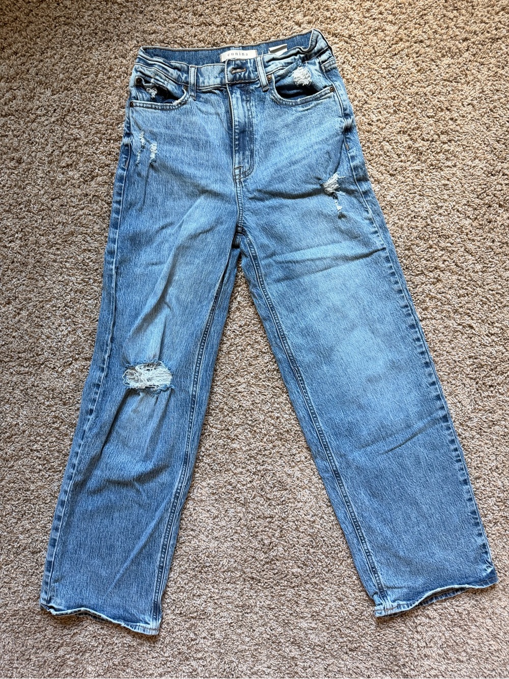 eunina Light Blue Distressed Straight-Leg Jeans